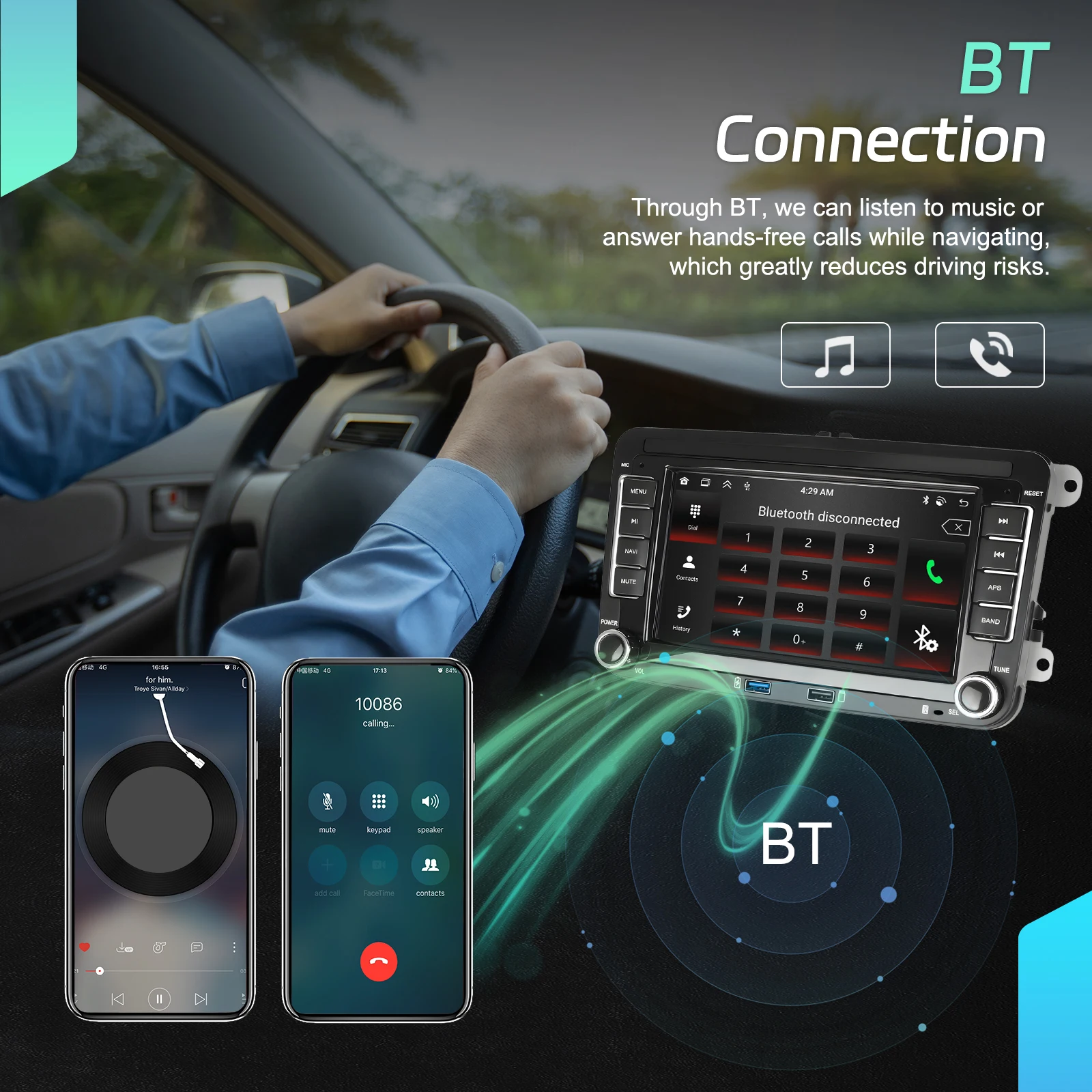 Podofo Autoradio für Seat/Altea ab 2005/2004, kabelloses CarPlay, Android-Headunit, GPS-Navigation, WIFI, FM/RDS, Auto-Player, BT, EQ – Detail 8