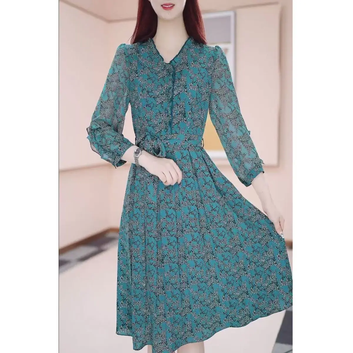 Women's Printed Western-Style Mid-Length Dress description 3