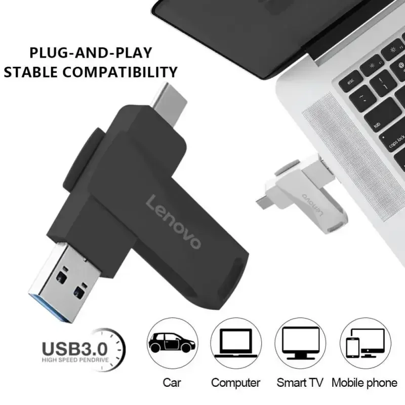 Фото Флеш-накопитель Lenovo TYPE C USB 128 OTG 2 в 1, USB флешка на 1 ТБ, флэш-накопитель на ГБ, флеш-накопитель с бесплатным кольцом для ключей для ПК №4