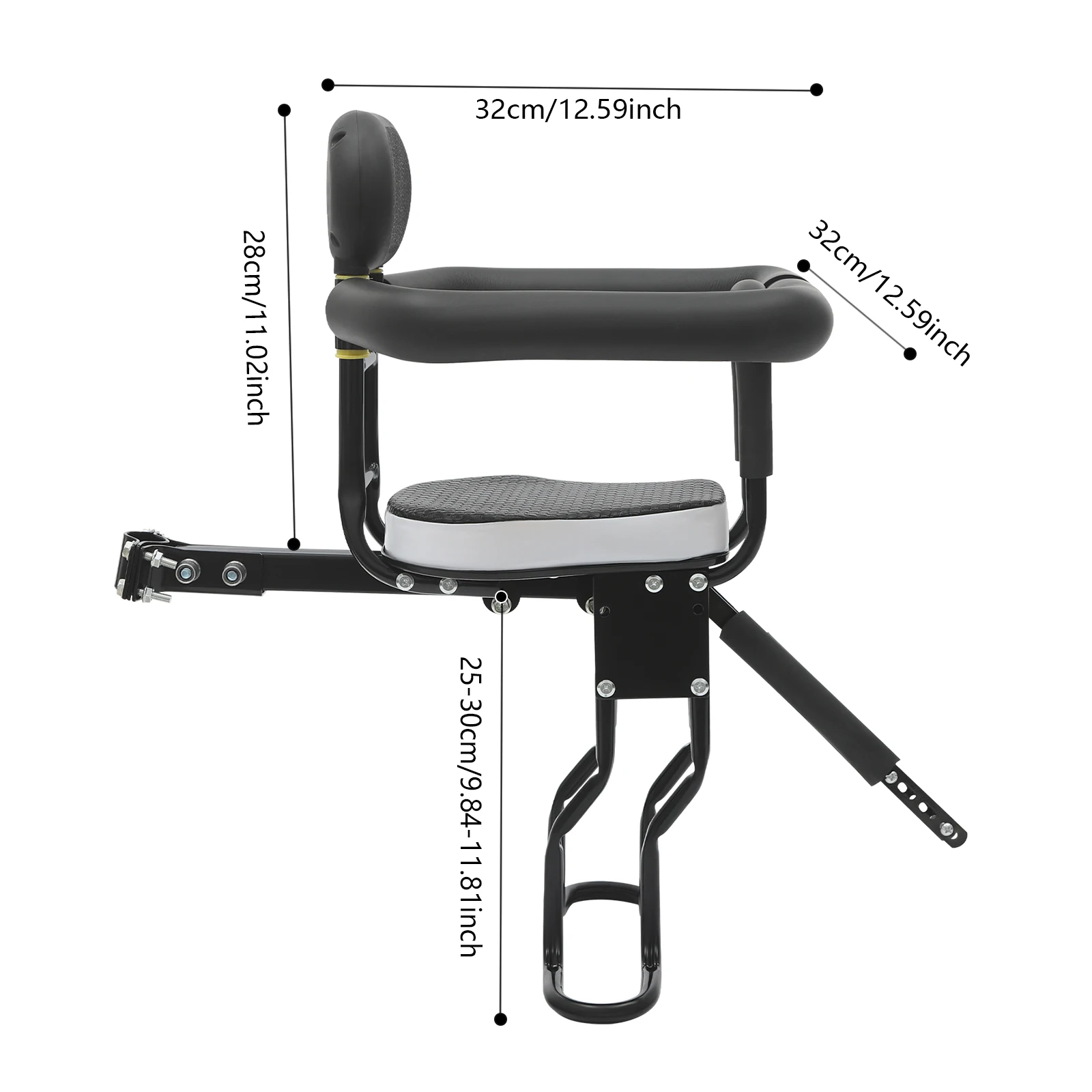 Front-Mounted Steel Child Bike Seat, Adjustable Pedals, and Safety Handrail for Toddlers (1–5 Years)