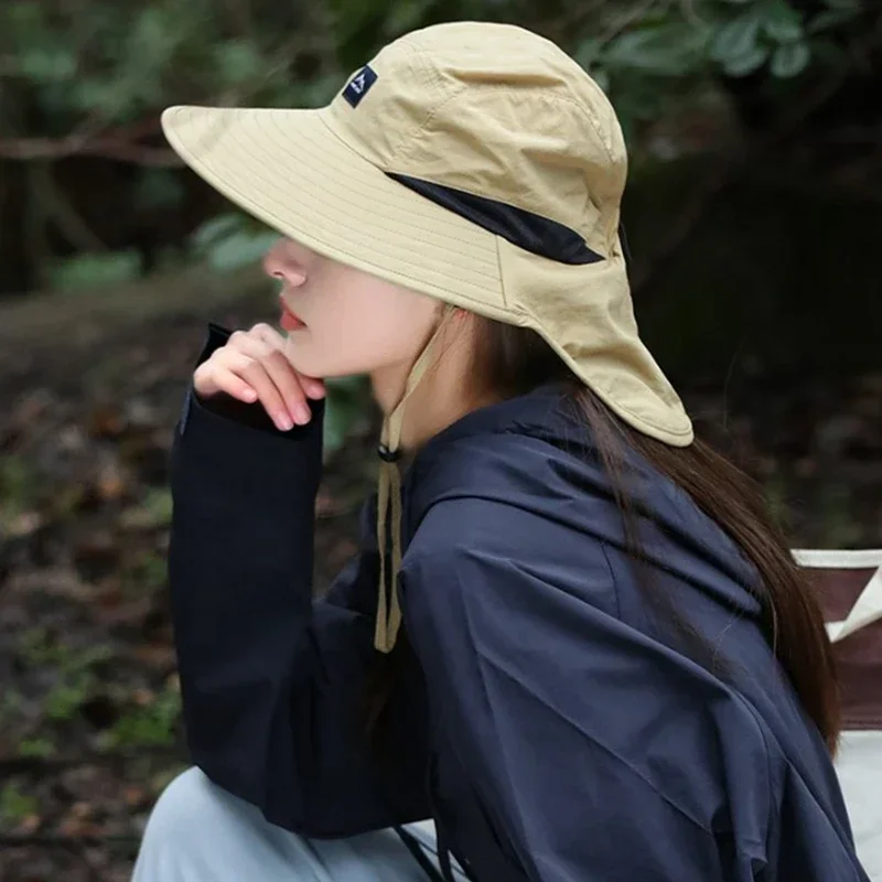 UV Protection Hat with Wide Brim Waterproof Quick-drying Panama Fisherman Cap Mesh Breathable Neck Protection Summer Hat