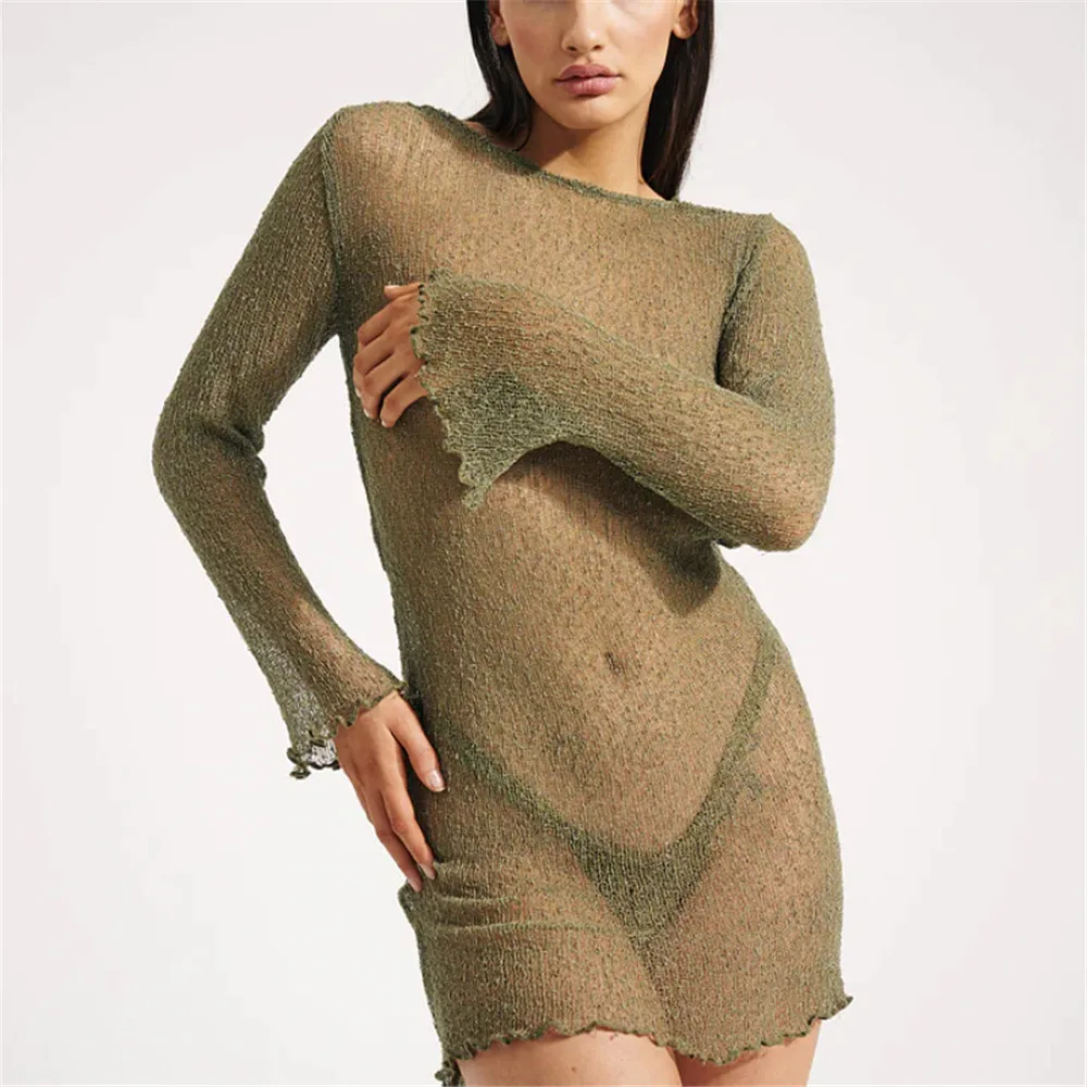 

Woman Clothingy2KSummer Sexy Beach Skirt Women'S Perspective Open Backpack Hip Short Knitted Dress