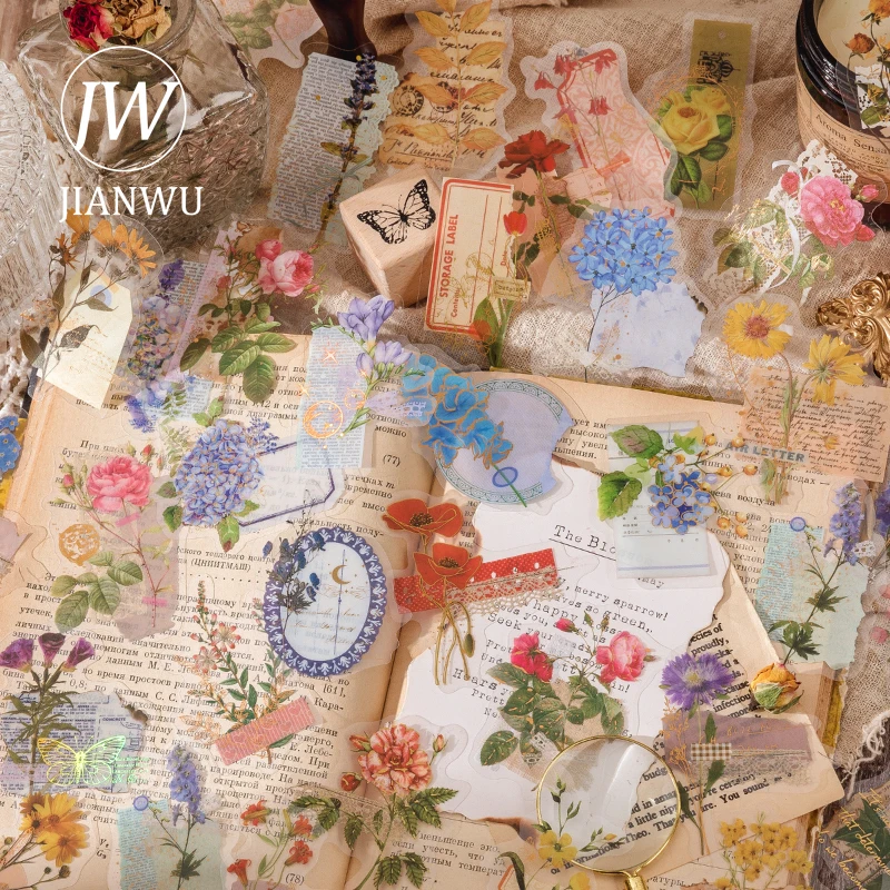 JIANWU 30 Sheets Senyu Collage Poem Series Vintage Flower
