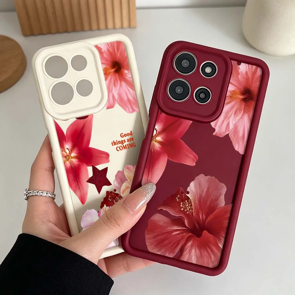 Artistic Wine Red Floral Design Phone Case Cover