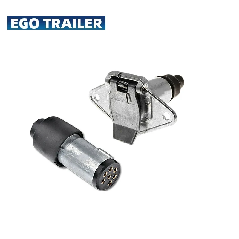 EGO TRAILER 7 PIN ROUND PLUG SMALL FEMALE METAL + 7 PIN ROUND MALE SLIM TRAILER CARAVAN BOAT