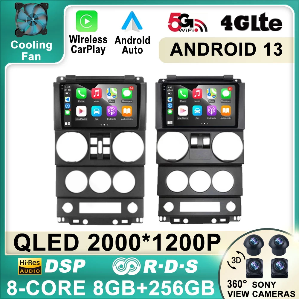 Carplay android 13 for jeep wrangler unlimited 3 jk 2008 2010 360