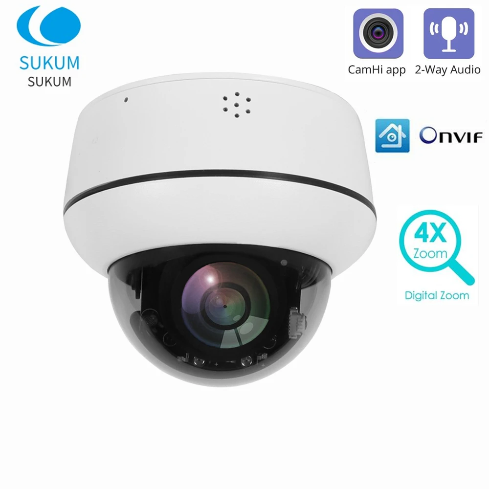 5MP CamHi MINI PTZ IP Camera Outdoor 2.8-12mm Lens 4X Zoom Two Ways Audio Waterproof Speed Dome Security Network Camera