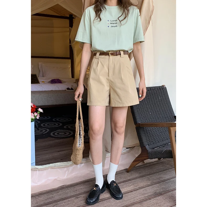 

[Song Ming]South Korea's same casual suit shorts, women's summer new high waisted wide leg capris N098A