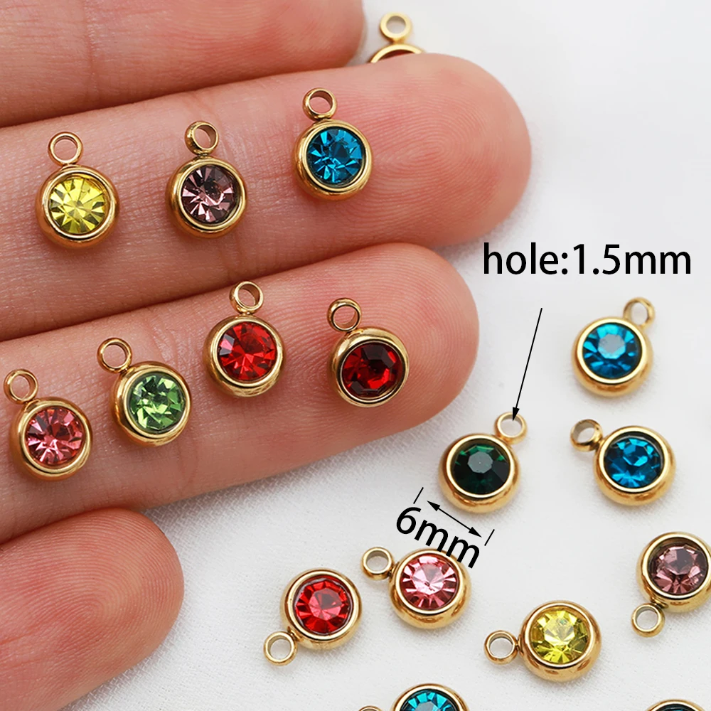 20pcs 6mm Stainless Steel Rhinestone Beads Gold Color Crystal Charms Pendants for Necklace Bracelet Jewelry Making Charm DIY stainless steel charms