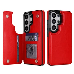 Elegant Leather Flip Wallet Phone Case with Card Holder and Shockproof Protection - Samsung S26Plus (Red)
