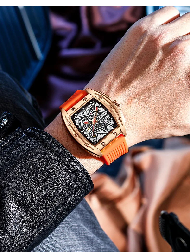 AILANG Brandneue Herrenuhr mit hohler mechanischer Uhr, modisches Lederarmband, wasserdicht, Skelett-Automatikuhr, Herren-Sportuhr_voghion.com