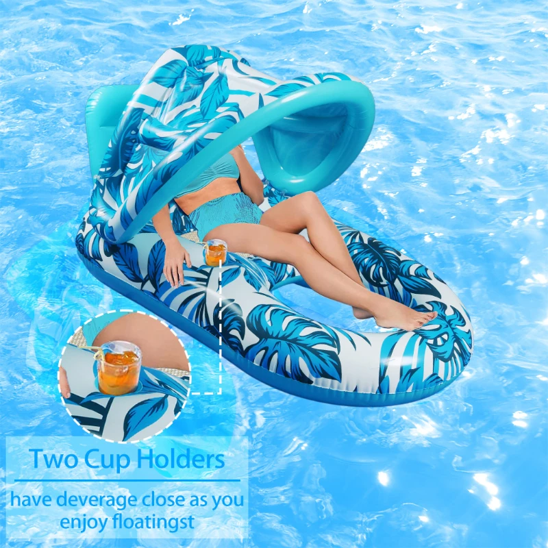 Summer Toys Inflatable Pool Float for Adults with Sunshade Sun Protection Inflatable Lounge Chair Float Bed Water Party Toys 3