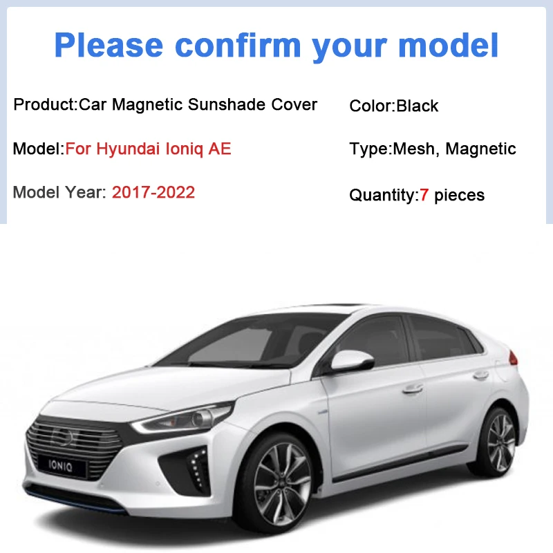 For Hyundai Ioniq AE 2017 2018 2019 2020 2021 2022 Mesh Shade Window Sun Visor Anti UV Heat Insulating Car Tool Auto Accessories 2