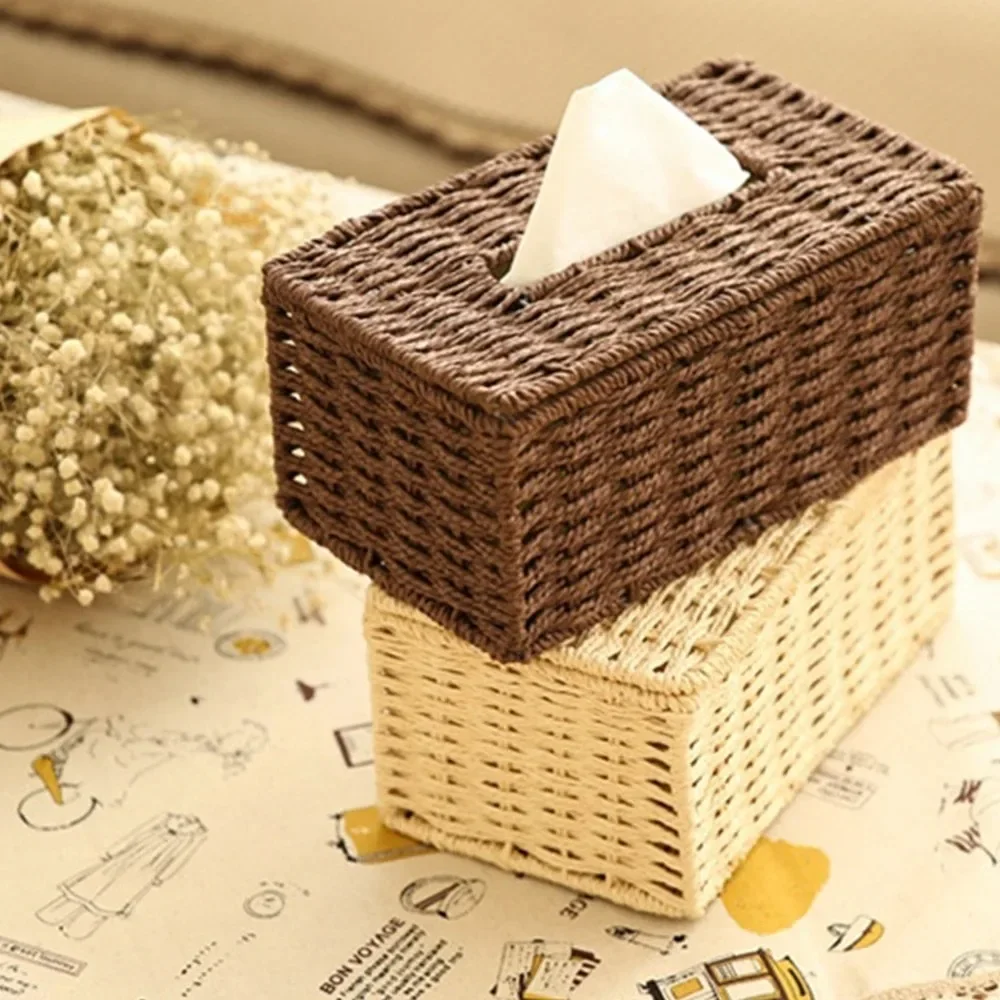 1PC Rattan Tissue Box Home Decoration Handmade Desktop Decoration Simple Retro Tissue Box Storage Caja De Pañuelos Hecha A Mano 4