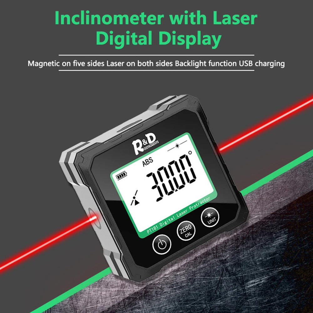 R&D PT180 PT181 Laser Digital Protractor Angle Measure Inclinometer 3 in 1 Laser Level Box Type-C Charging Angle meter for home