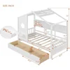 Twin House Bed with Storage Drawers & Bookcase, Montessori Twin Platform Bed Frame with Rails & Roof for Kids Teens Girls Boys 2
