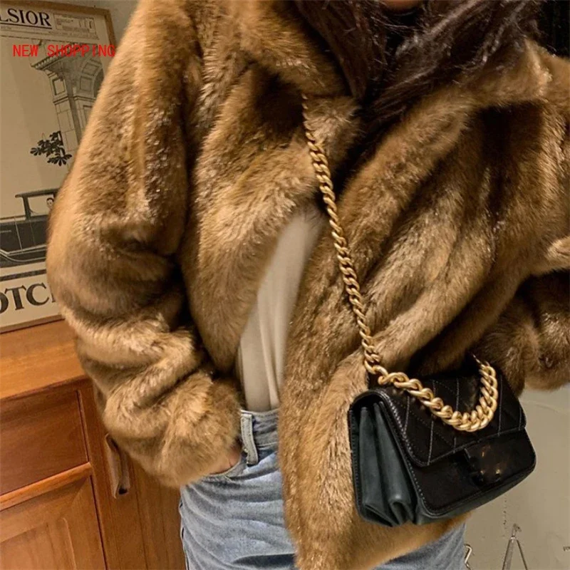 Mink Fur Coats Luxurious Brown Faux Fur Coat 2023 Spring Jacket Fur Fluffy Warm Elegant Women Loose Manteau Femme Hiver Winter