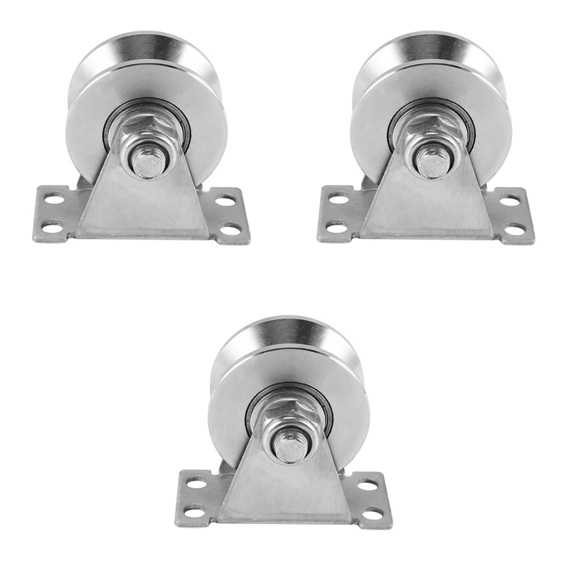

A50I 3-Pack V-Type Stainless Steel Pulley Block Mute Bearings Groove Sliding Roller Track Wheel
