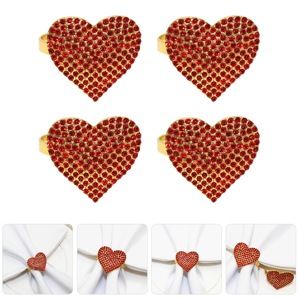 

Romantic Heart Napkin Rings Valentine'S Day Wedding Thanksgiving Birthday Party Table Decor Rhinestones Napkin Holder