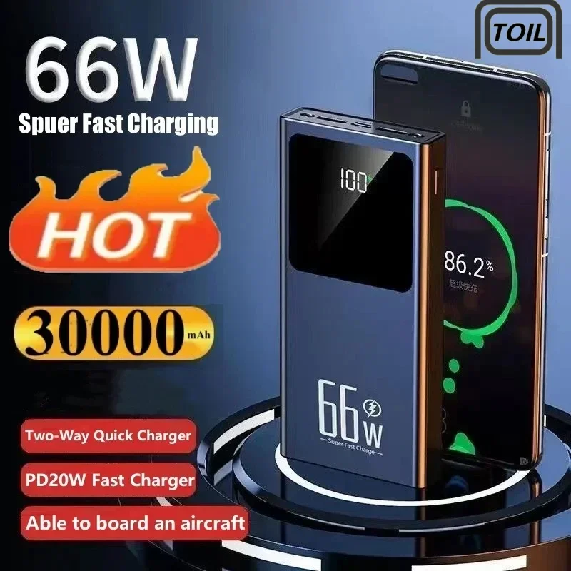 30000mahPowerBankPortableExternalSpareBatteryPackWithCable