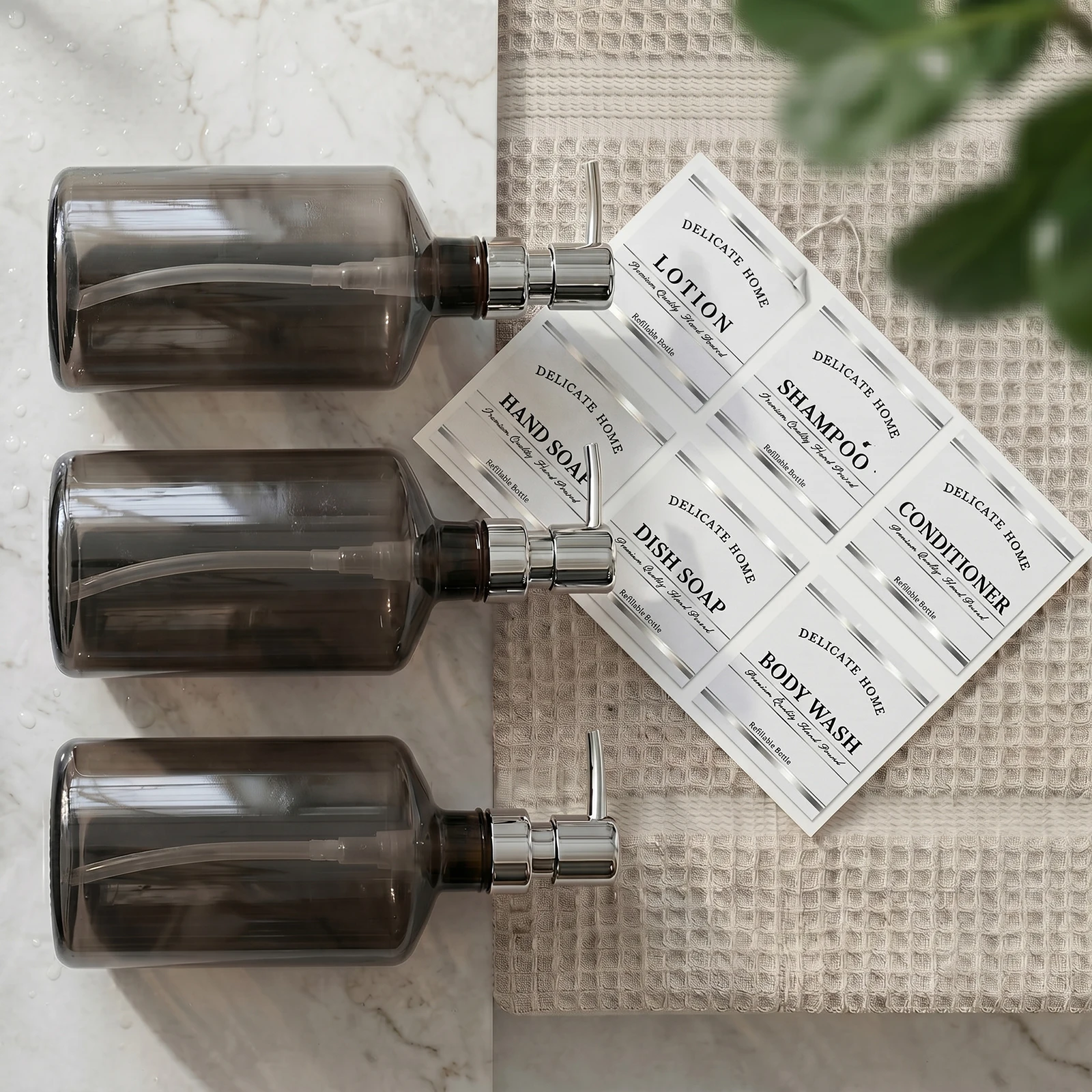 Flaconi con Pompa in Plastica per Arredo Bagno di Hotel di Lusso, Bottiglie Ricaricabili per Shampoo, Balsamo, Bagnoschiuma, Dispenser - immagine 5