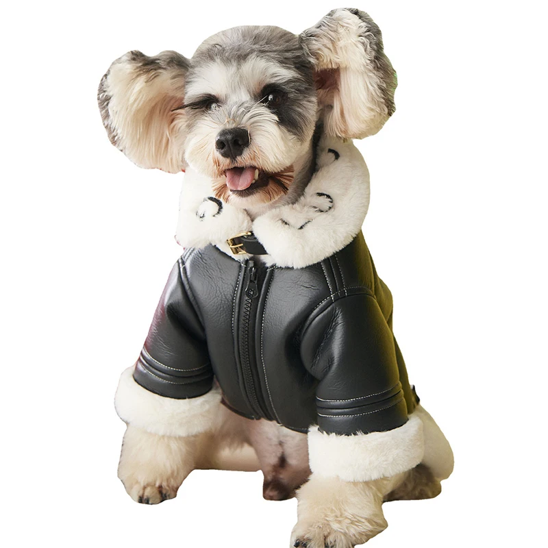 Manteau en cuir noir épais pour chiens