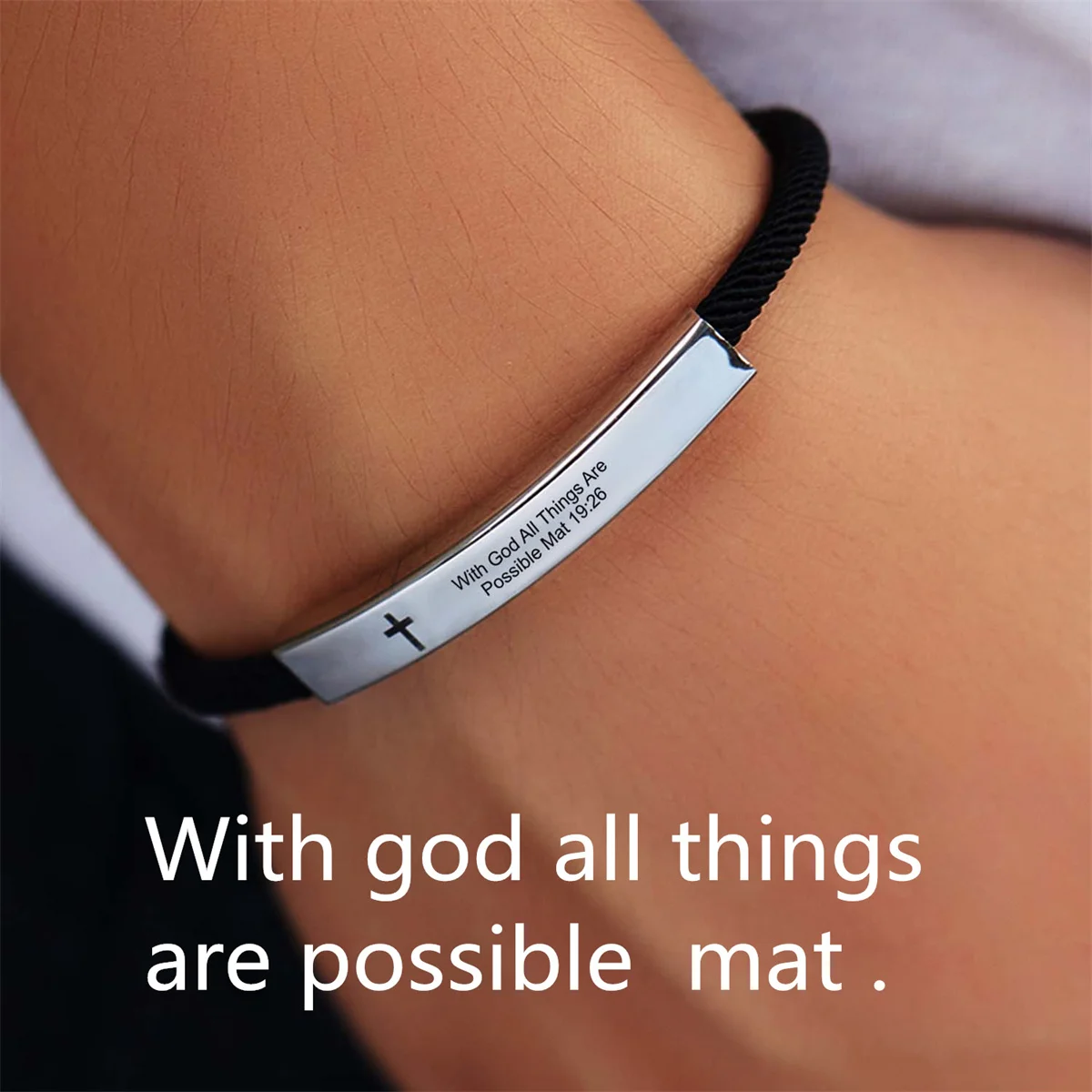 Cross Jesus Scripture Bracelet Christian Bible Verse Stainless Steel