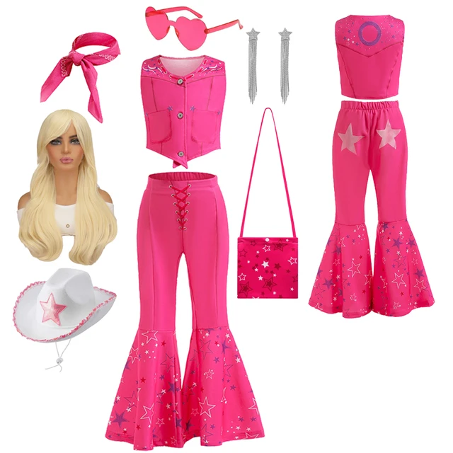 Costume de Barbie du film Margot pour femme, pantalon émaillé rose étoilé,  écharpe trempée, vêtements de fête d'Halloween et de carnaval pour femme,  sexy - AliExpress