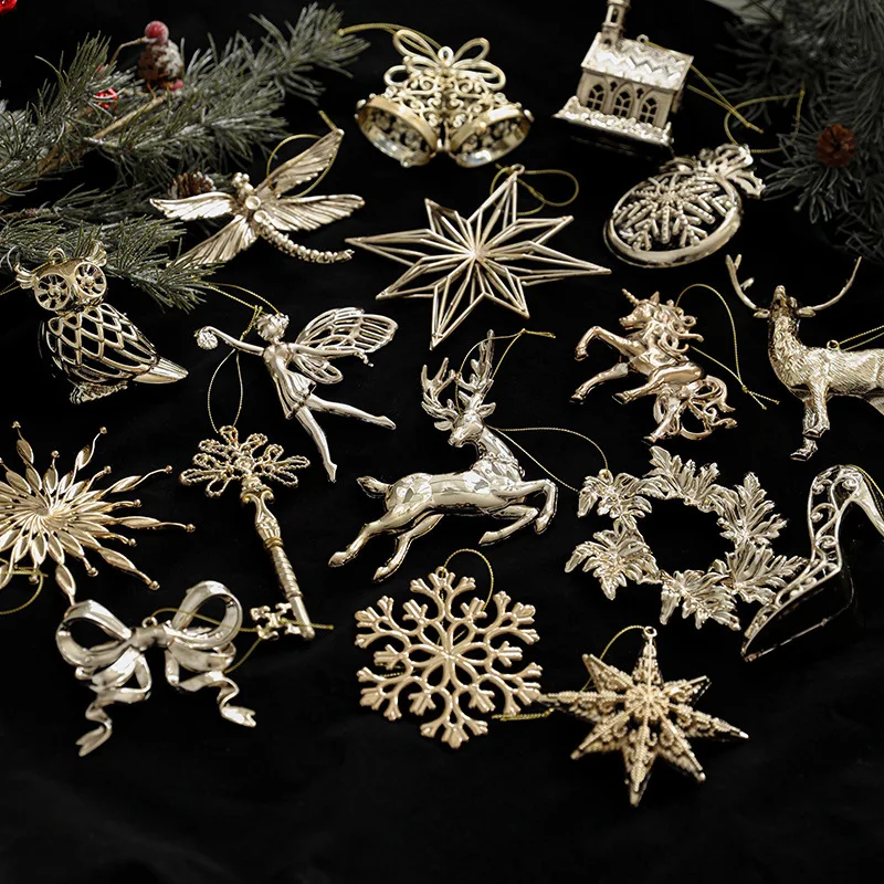 Christmas Gold Ornaments Elk Butterfly Angel Snowflake Plastic Pendants Xmas Tree Hanging Decoration for Home 2026 New Year Gift