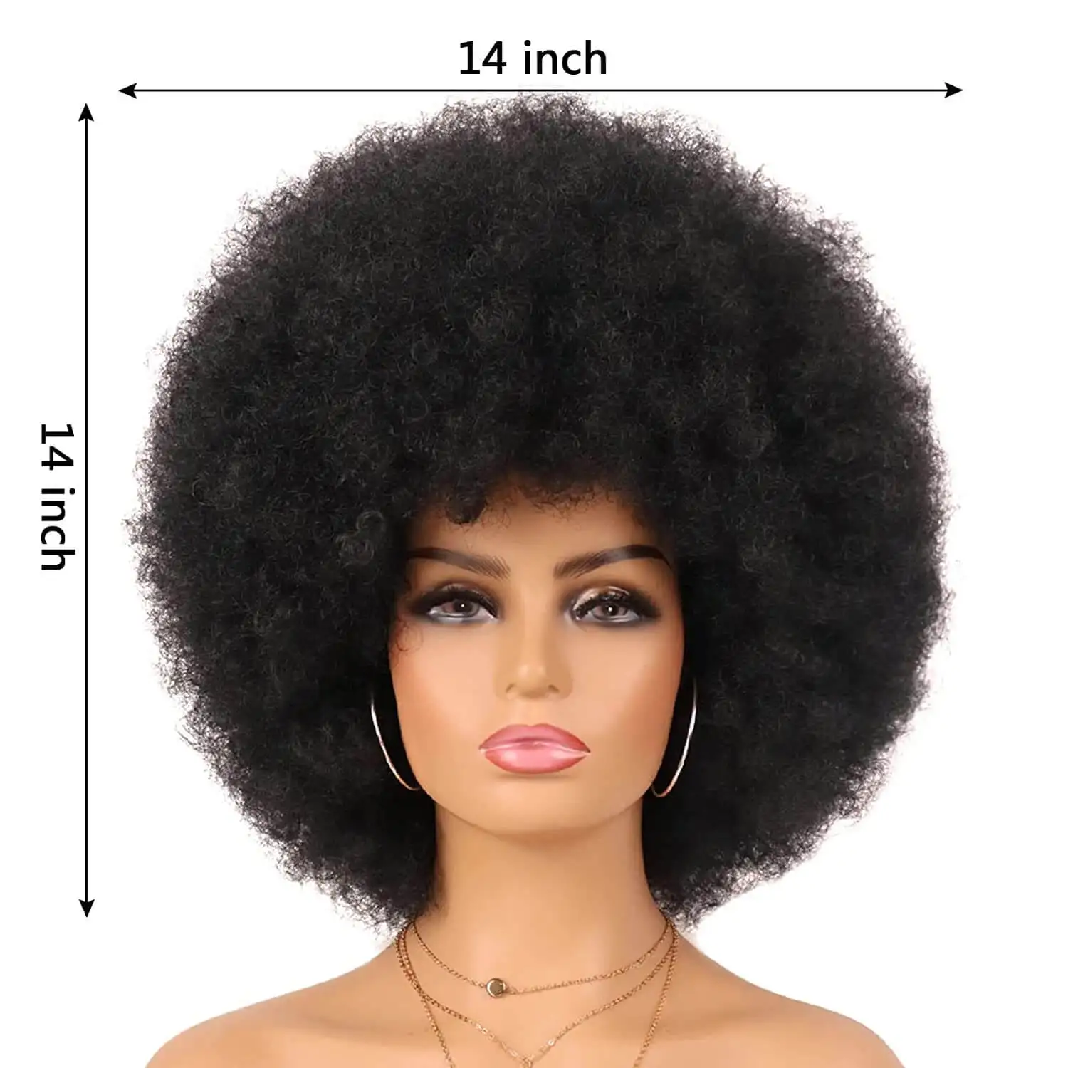 Synthetic Afro Kinky Curly Wig with Bangs 70s Afro Wigs Heat Resistant Bouncy Costume Cosplay Party Wig