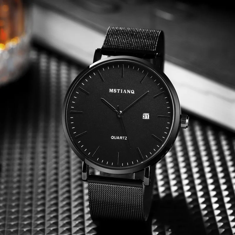 

Luxury Round Quartz Business Dial Casual Calender Watches Stainless Net Strap Fashionable Clock Waterproof Wristwatch for Men