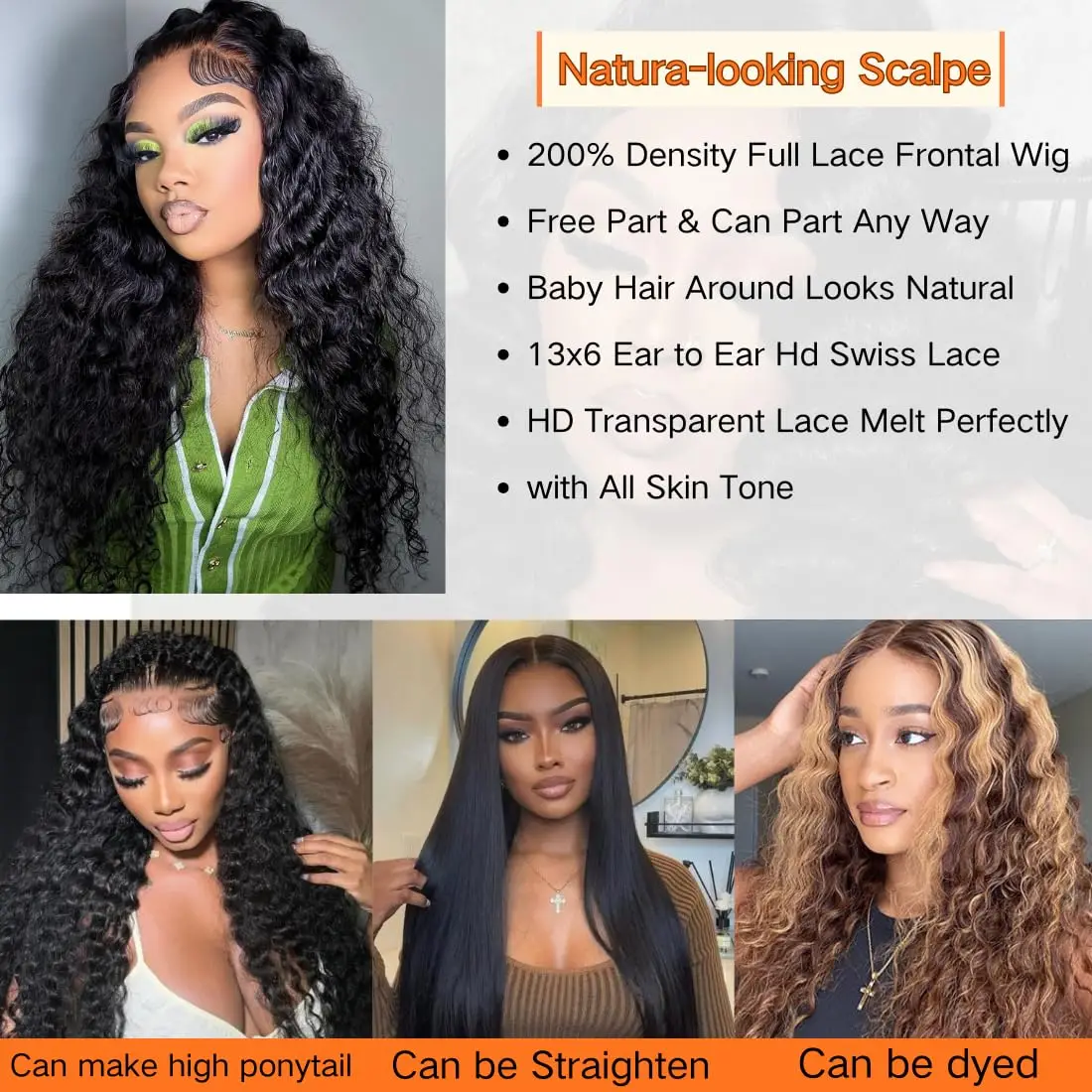 13x6 Deep Wave Lace Front Wigs Human Hair 200% Density 26 Inch HD Lace Deep Wave Frontal Wigs Pre Plucked with Baby Hair