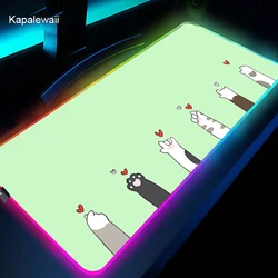 Cute Cartoon Cat Paw Large RGB Mouse Pad Anime Gaming Mousepad LED Mause Pad Gamer Accessories Mouse Carpet PC Desk Mat Backlit