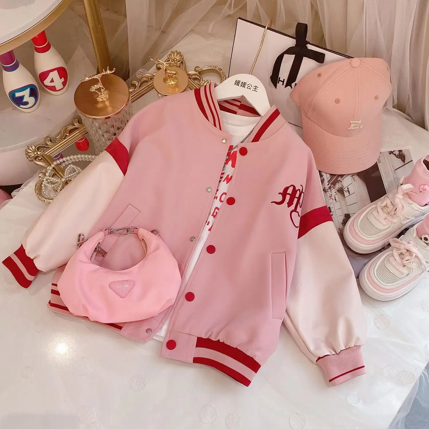 

Girls' Baseball Jacket Coat 2022 Autumn New Korean Style Children's Fashionable Embroidered Letter Jacket Casual Top