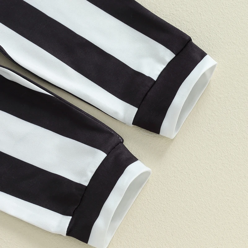 0-4Y Toddler Baby Halloween Costume 3Pcs Kid Cosplay Clothes Sets Black and White Stripe Long Sleeve Shirts Elastic Pant Necktie