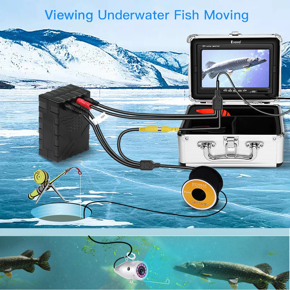 Eyoyo EF07 Fish Finder Kit 7" Color Monitor Underwater 12pcs IR Fishing Camera 15M 30M 50M Cable Aluminum Carry Case Waterproof
