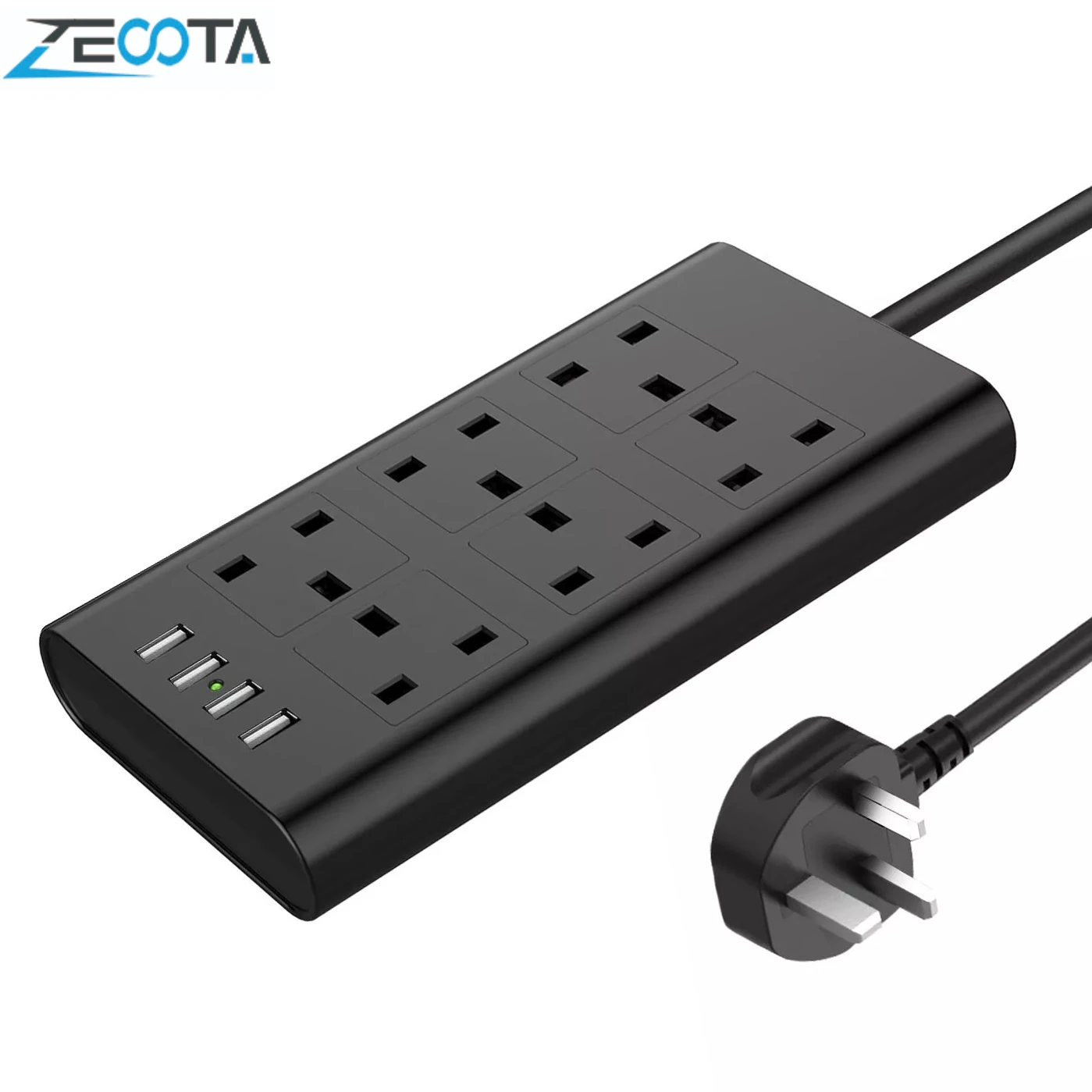 Power Strip Flat 6 AC UK Outlets Plug Socket with USB Charger Port