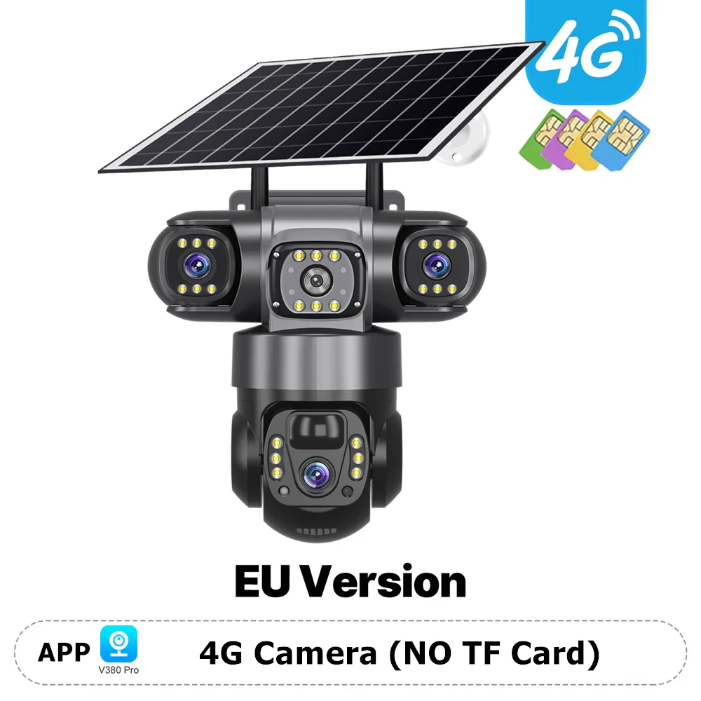 Cámara Solar 4G Sim para exteriores, 3 lentes, 3 pantallas PIR, cámaras de detección humana, Zoom 10X, impermeable, visión nocturna, protección de seguridad CCTV
