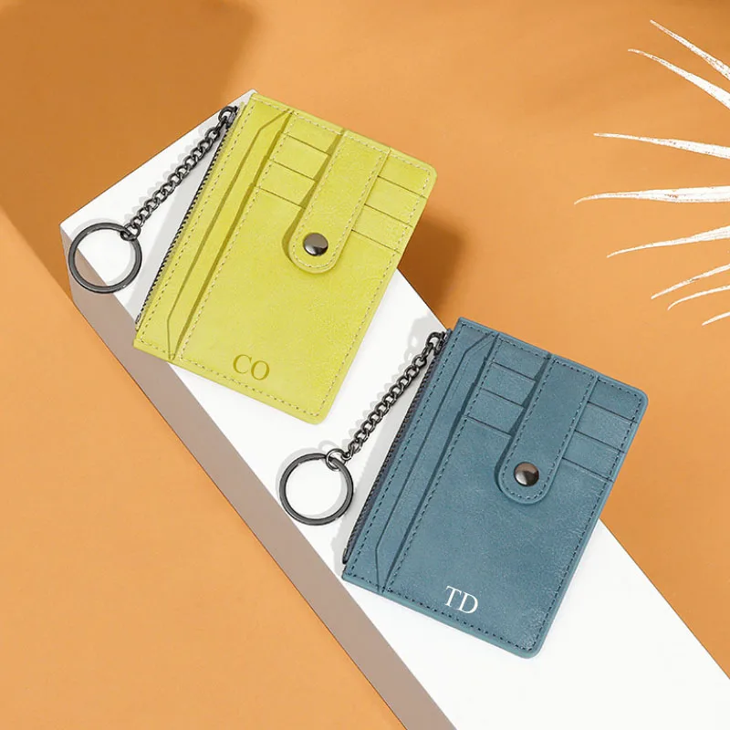 

Monogramm multi card slots high appearance pu card holder simplified large capacity card cover thin keychain women's wallet