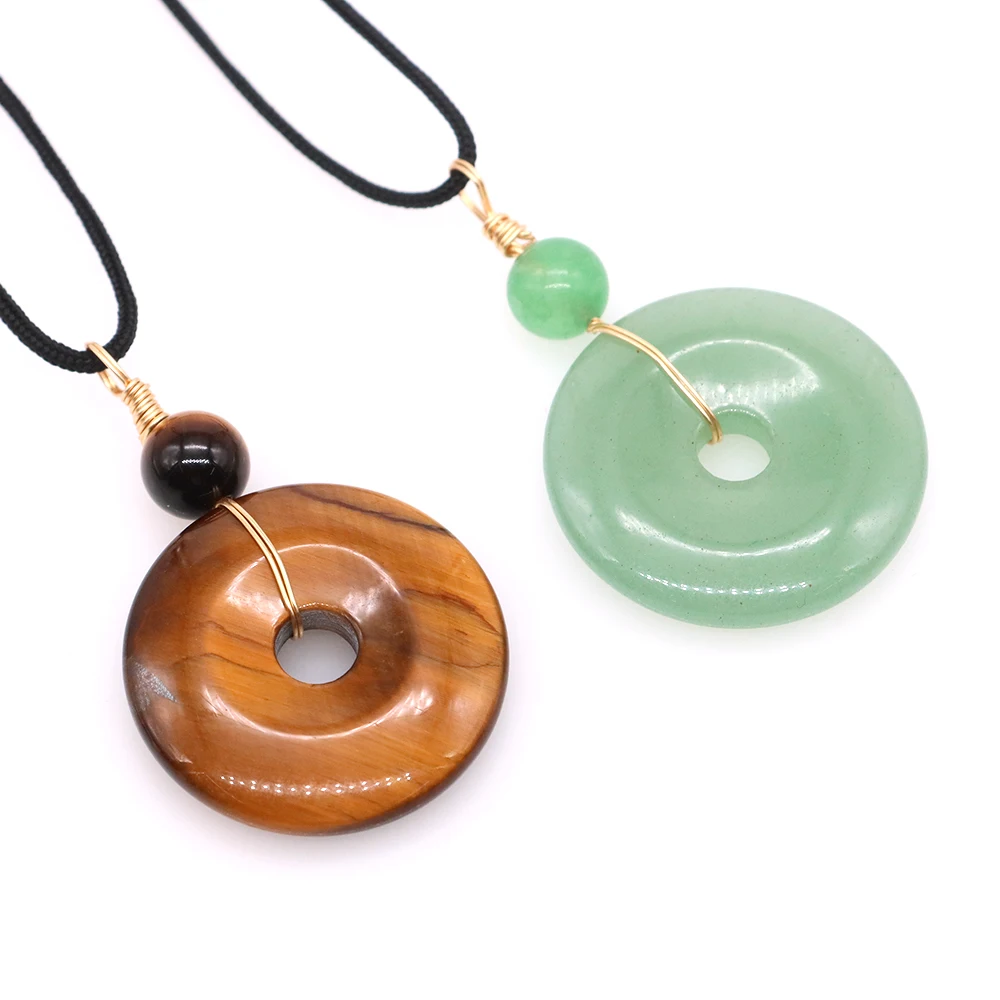 Jewelry Donut Stone Necklace Aventurine Donut Pendant Necklace