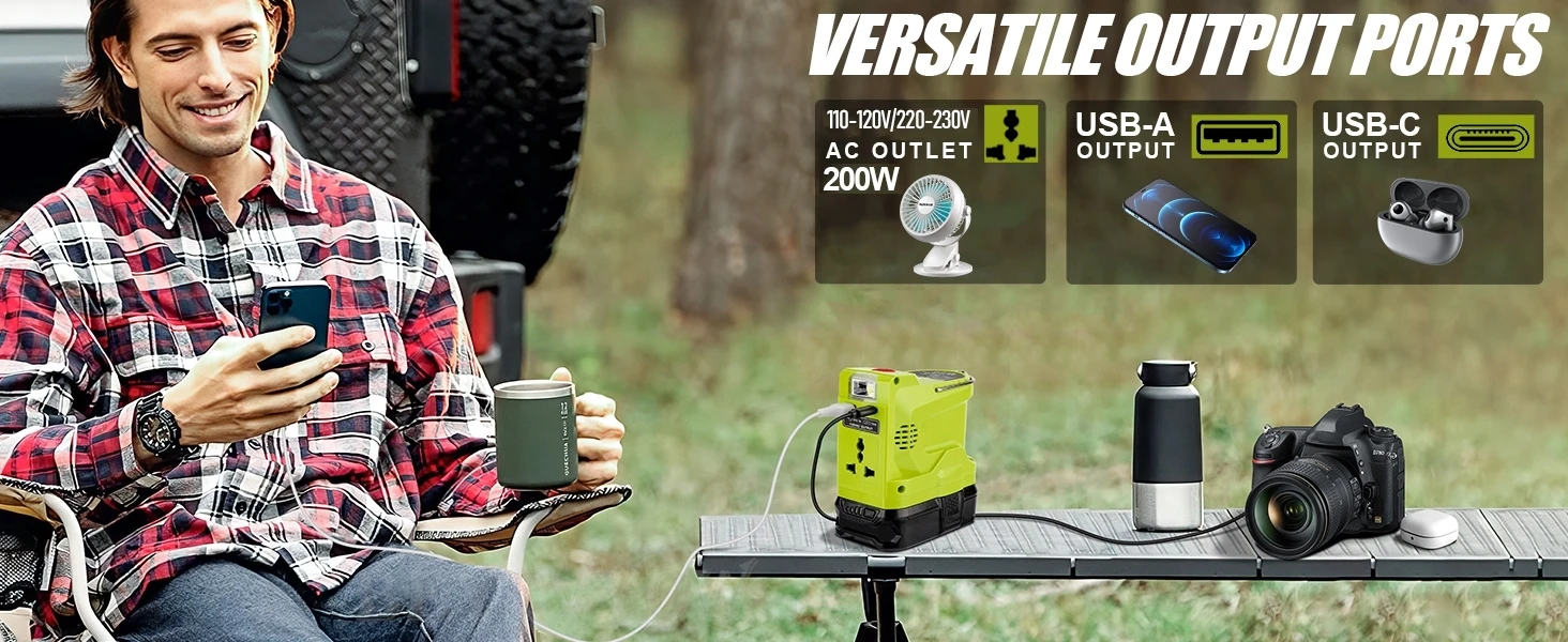 200W Powered Inverter Generator Compatible with Ryobi 18V Battery Portable Power