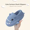 New Shark Slippers Women Men Winter Warm Plush Cartoon Shark Slides Home Furry Flats Outdoor Platform Waterproof Cotton Shoes 1