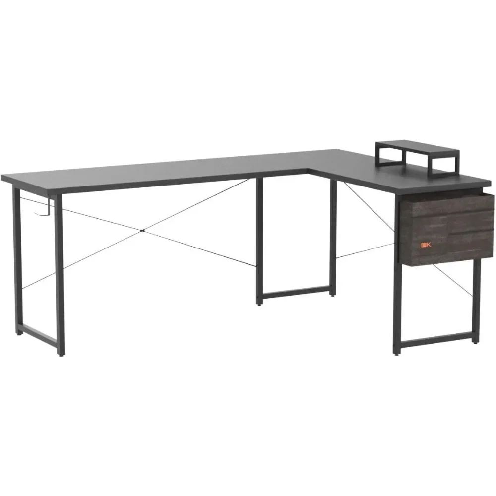 L Shaped Desk, 66" Computer Corner Desk, Gaming Desk, Home Office Writing Desk with Monitor Shelf, Space-Saving Workstation Des
