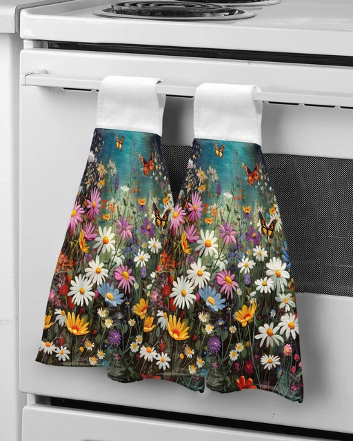 Daisy Flower Butterfly Bushes Hand Towels Bathroom Hanging Cloth Microfiber  Quick Dry Cleaning Cloth Kitchen Towel - AliExpress