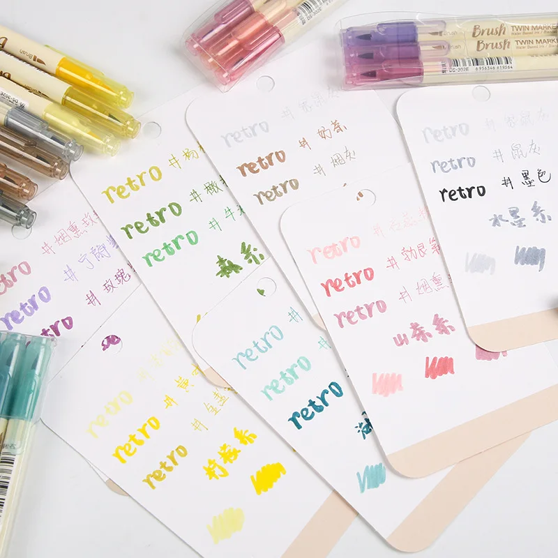 Calligraphy Brush Pen Set DIY Scrapbooking Crafts Soft Tip Dual side Fine Liner Art Lettering Drawing Markers 3pcs