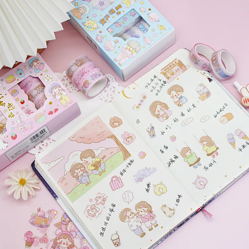 Kawaii Sticker Tape Cute Girl Heart Student Hand Account Diary Diy Decoration Material Hand Account Gift Box Set 2