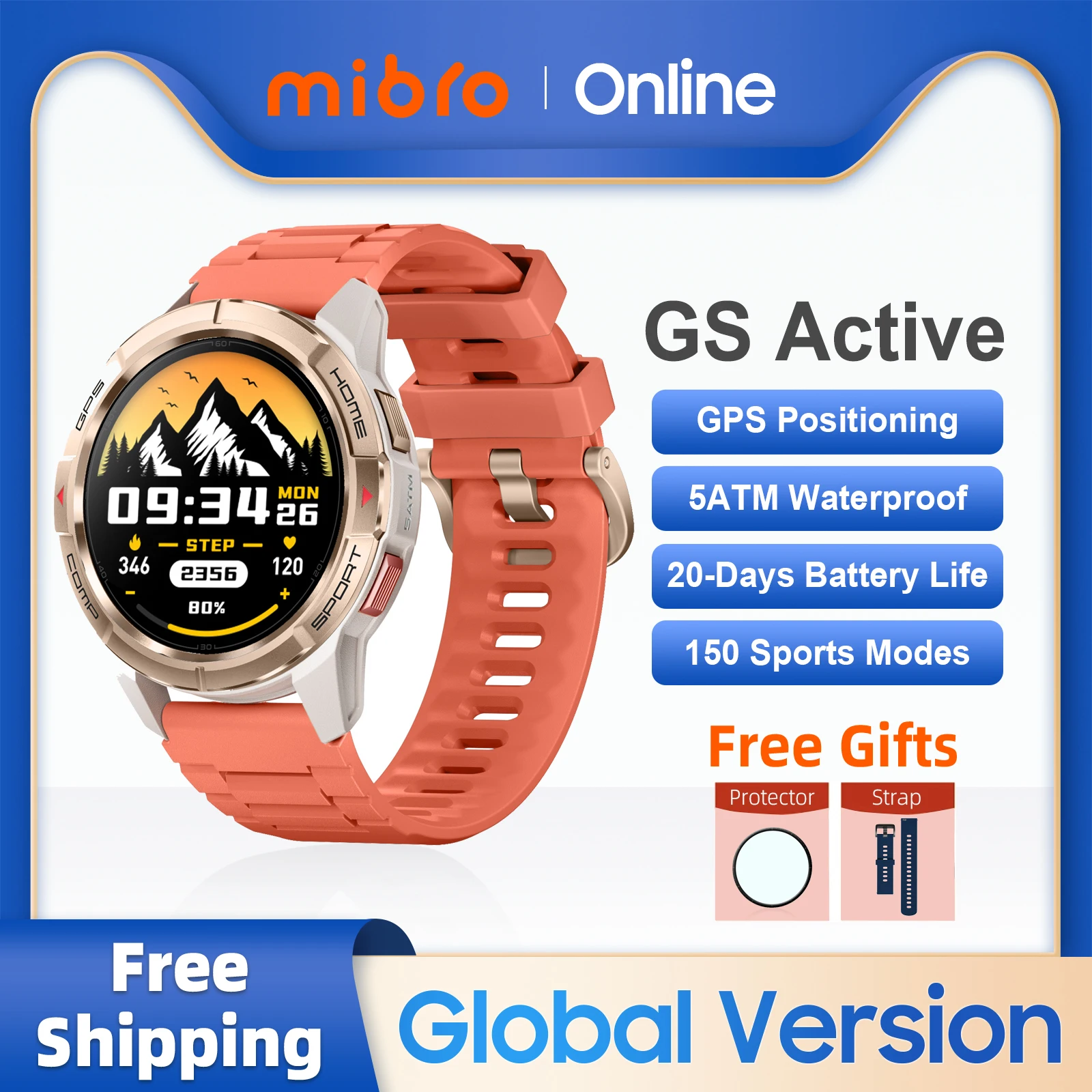 

Умные часы Mibro GS Action Global GPS позиционирование 400mAh аккумулятор 5ATM водонепроницаемый AMOLED HD экран спорт мужские женские Android iOS умные часы