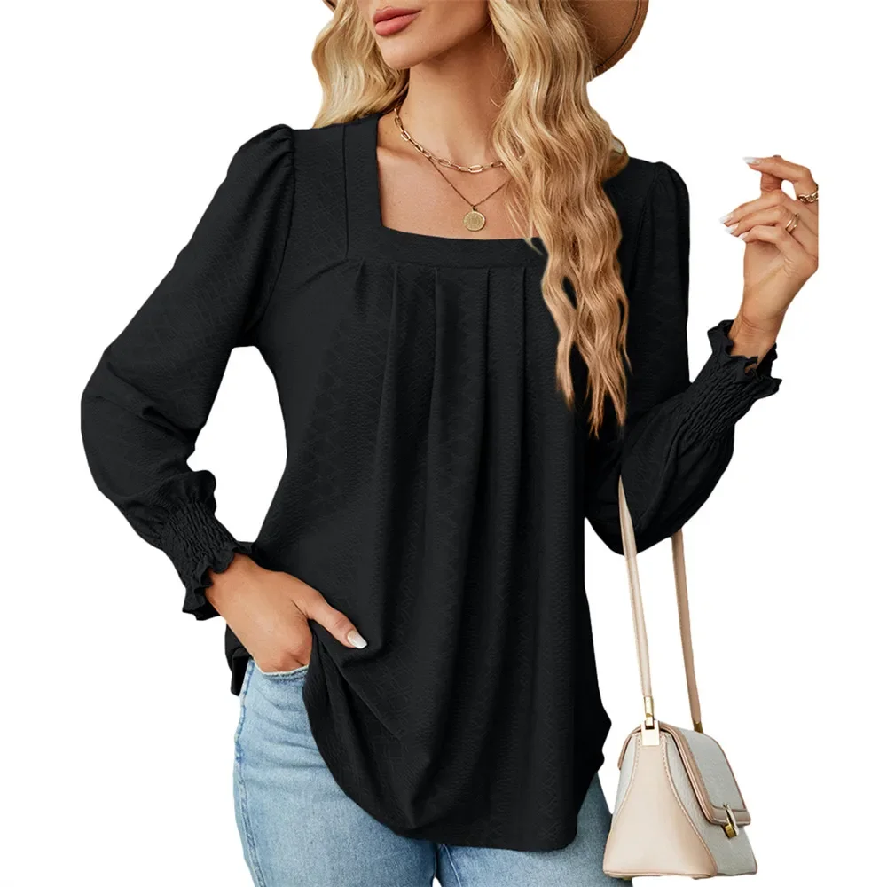 Women's Blouses and Shirts for Women Elegant Clothes Korean Long Sleeve Square Neck Trend 2024 Red Tops Spring Autumn Clothing