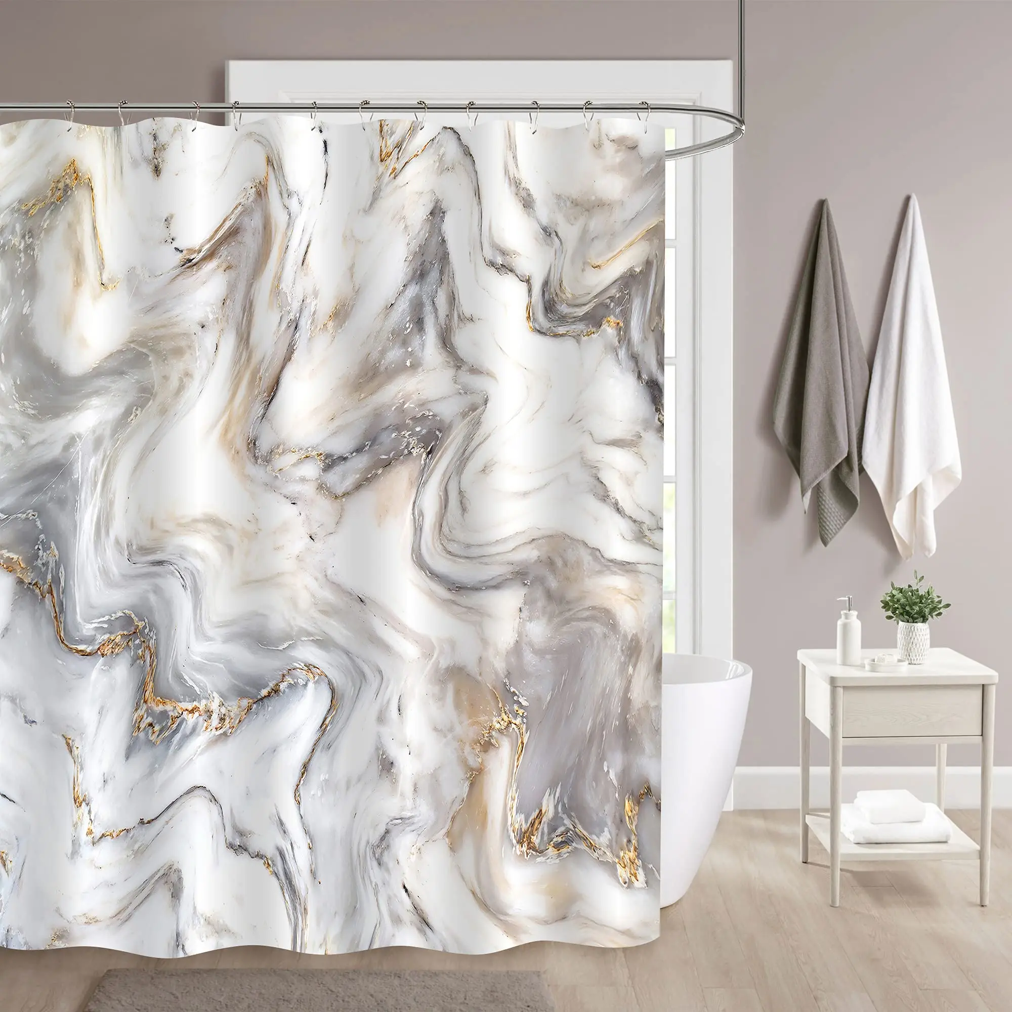 Black and Gold Marble Shower Curtain, Abstract Granite Marble Fabric Shower  Curtain, Modern Luxury Art Waterproof Shower Curtain Set for Men and