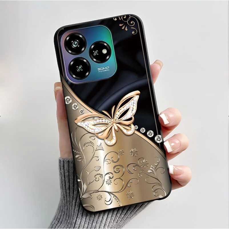 Black Soft Silicone Case with Cute Flower Cartoon Design